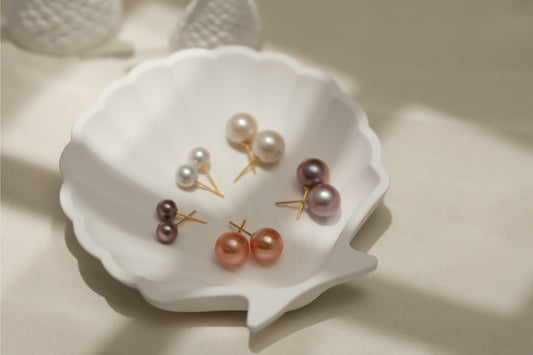 Everyday Luster Pearl Studs in white, purple, and orange