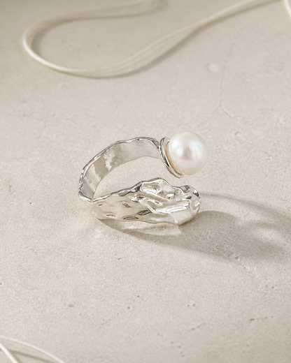 Silver Wing Pearl Ring — 4:5 styled product photograph