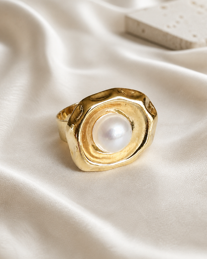 Golden Halo Pearl Ring — 4:5 styled product photograph