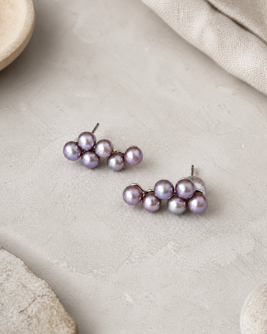 Lavender Grape Cluster Pearl Studs — 4:5 styled product photograph