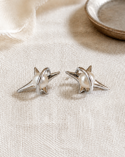 Orbit Pearl Stud Earrings — 4:5 styled product photograph