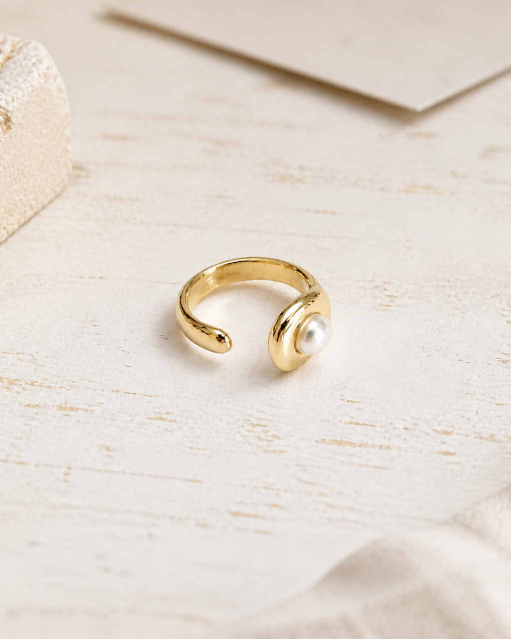 Golden Embrace Pearl Ring — 4:5 styled product photograph