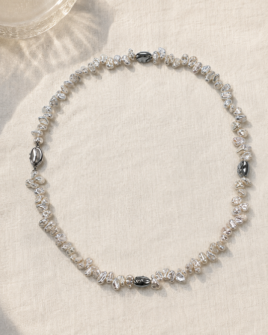 Steel Current Deep Blue Freshwater Pearl Necklace — styled product photo