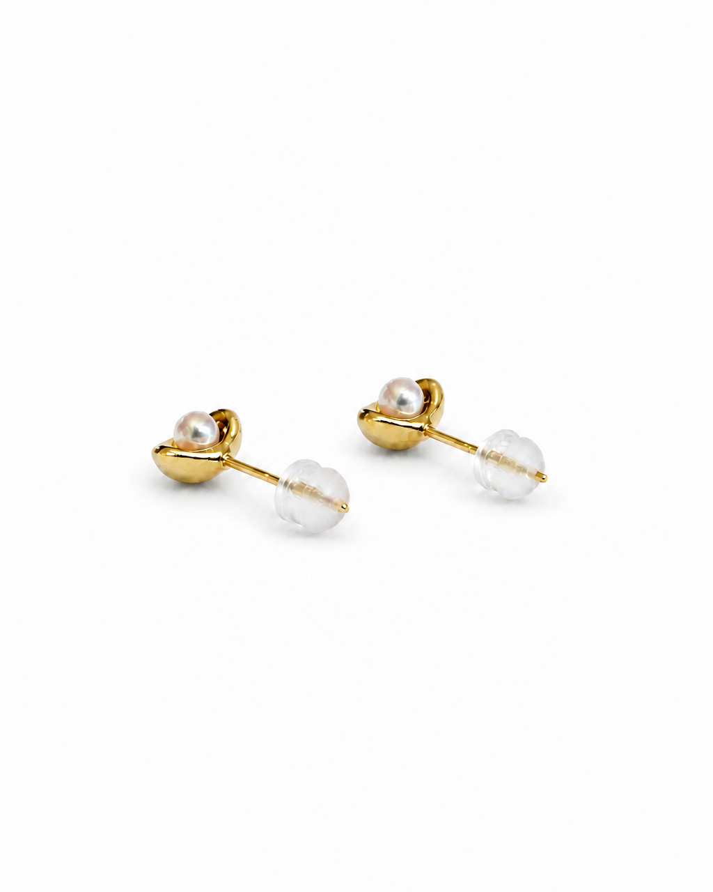 Golden Cradle Petite Pearl Studs — 4:5 product on white background