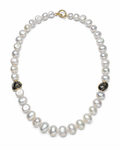 Luminous Baroque Pearl Necklace with Gilded Accents — product on white background