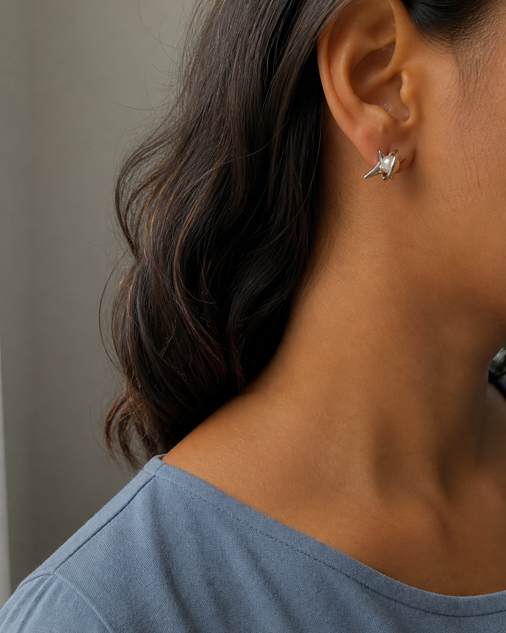 Orbit Pearl Stud Earrings — 4:5 try-on photograph