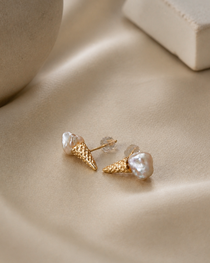 Gold Tidepoint baroque pearl stud earrings — 4:5 styled product photograph