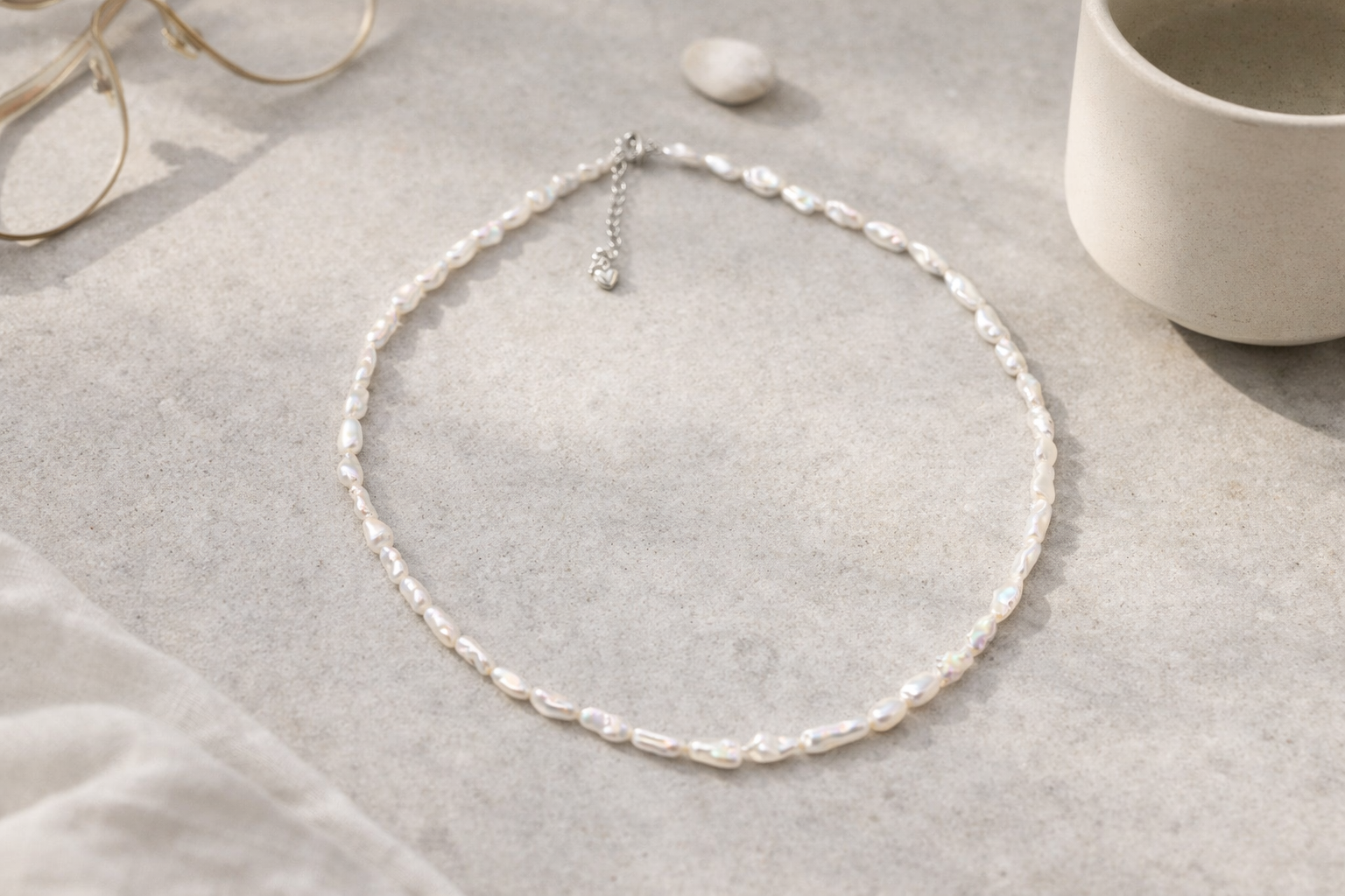Soft Drift baroque pearl necklace — white and lavender oval freshwater pearls