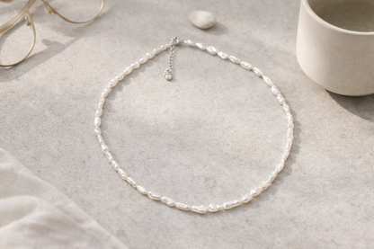 Soft Drift baroque pearl necklace — white and lavender oval freshwater pearls