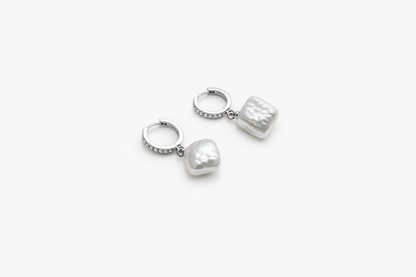Baroque Pearl Silver Hoop Earrings