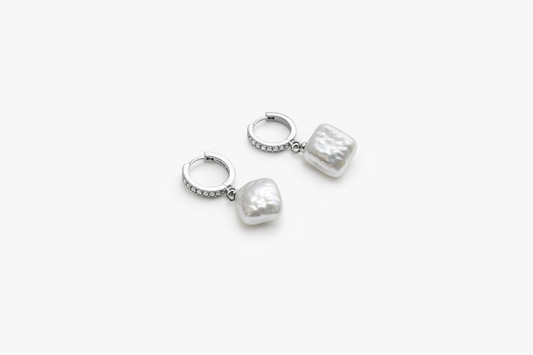 Baroque Pearl Silver Hoop Earrings