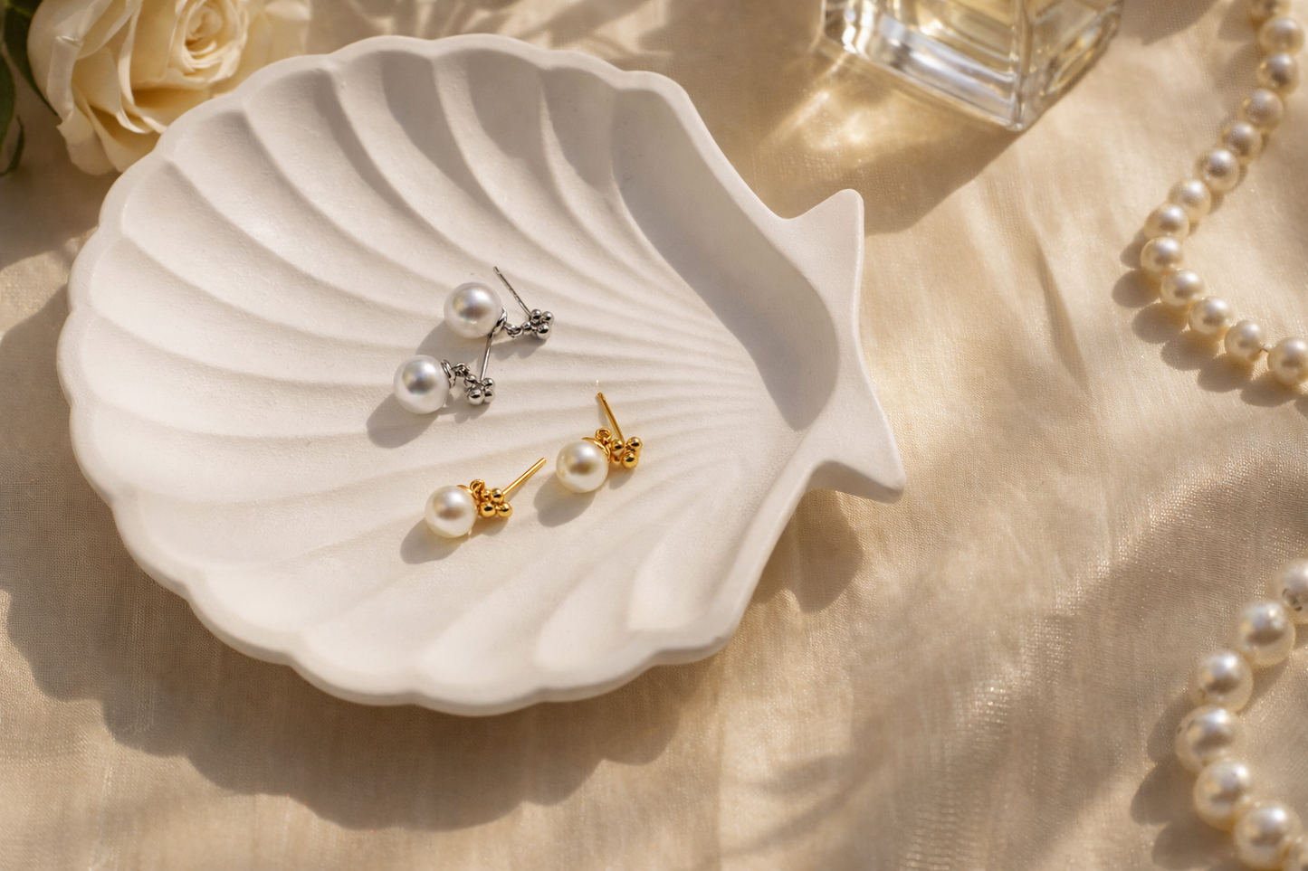 Soft Murmur Pearl Studs (Gold or Silver)