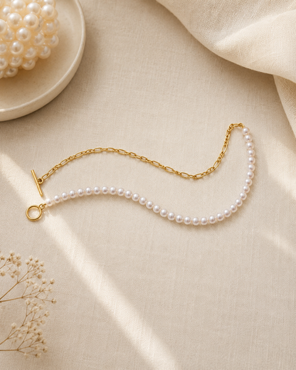 Signature Pearl & Gold Chain Bracelet