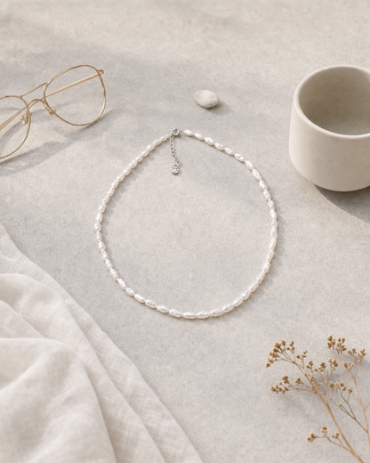 Soft Drift Necklace (Baroque White & Lavender Oval) (4:5)