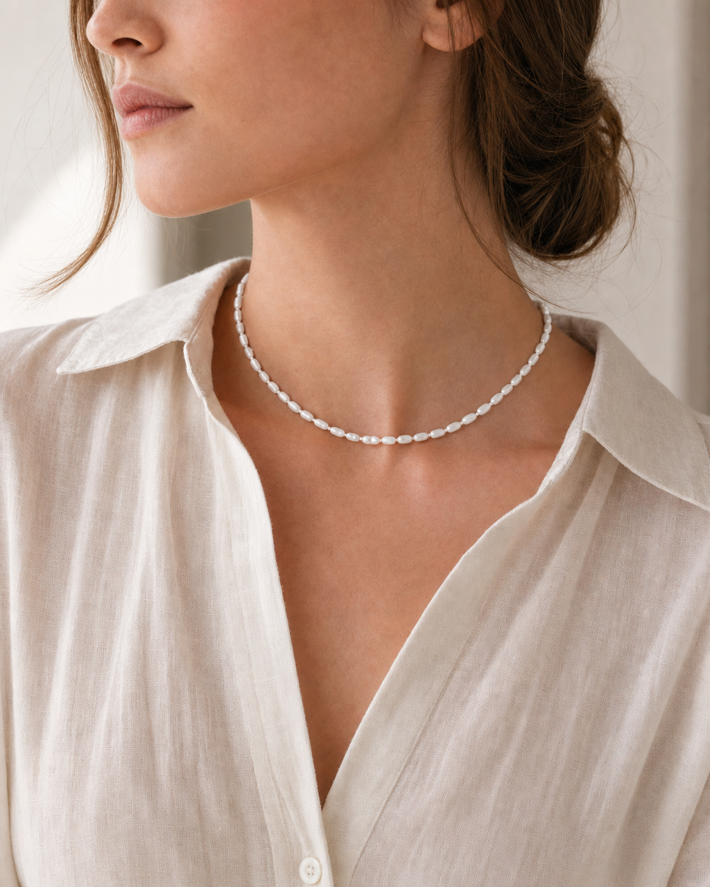 Soft Drift Necklace (Baroque White & Lavender Oval) (4:5)