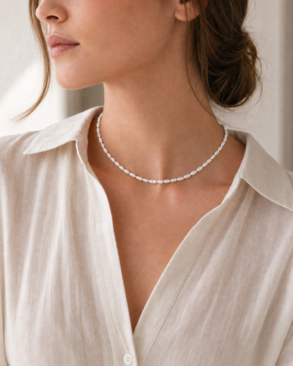 Soft Drift Necklace (Baroque White & Lavender Oval) (4:5)