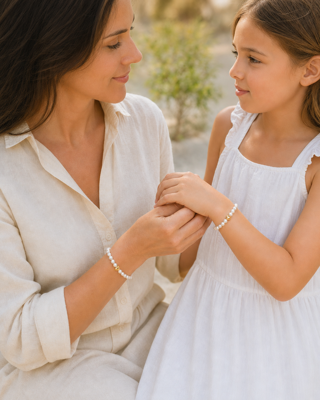 Gold Heart & Pearl Strand — Mom & Daughter Matching (4:5)