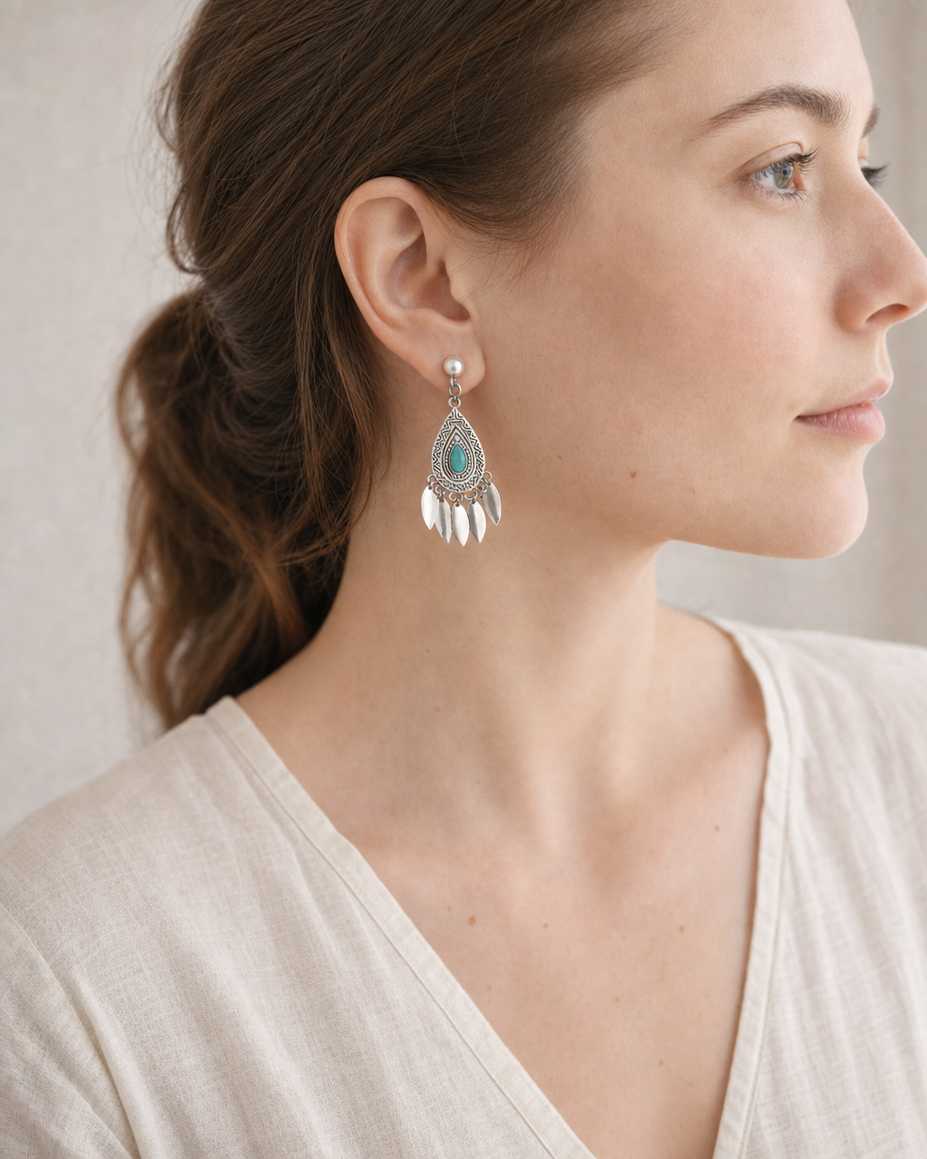 Pearl & Silver Deco Drop Earrings (4:5)