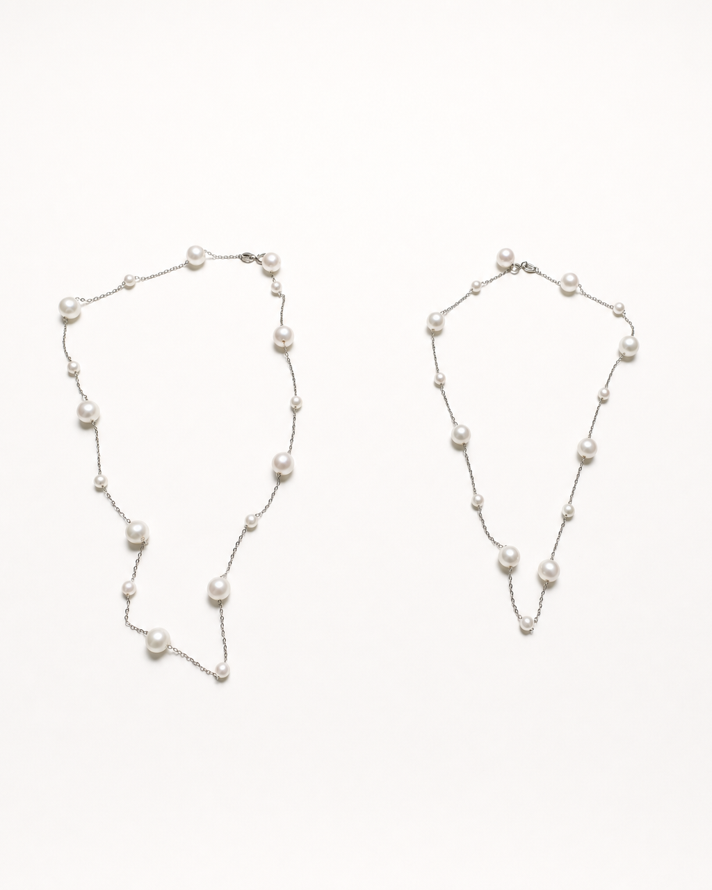 Pearl-Set Silver Chain Necklace — Mom & Daughter Matching (4:5)