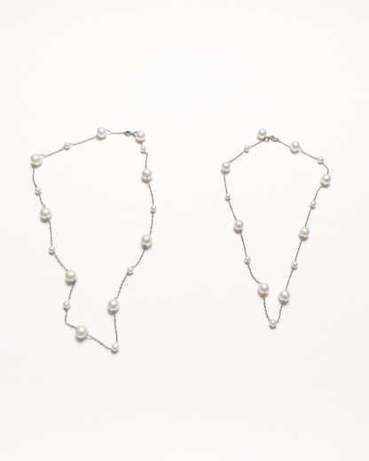 Pearl-Set Silver Chain Necklace — Mom & Daughter Matching (4:5)