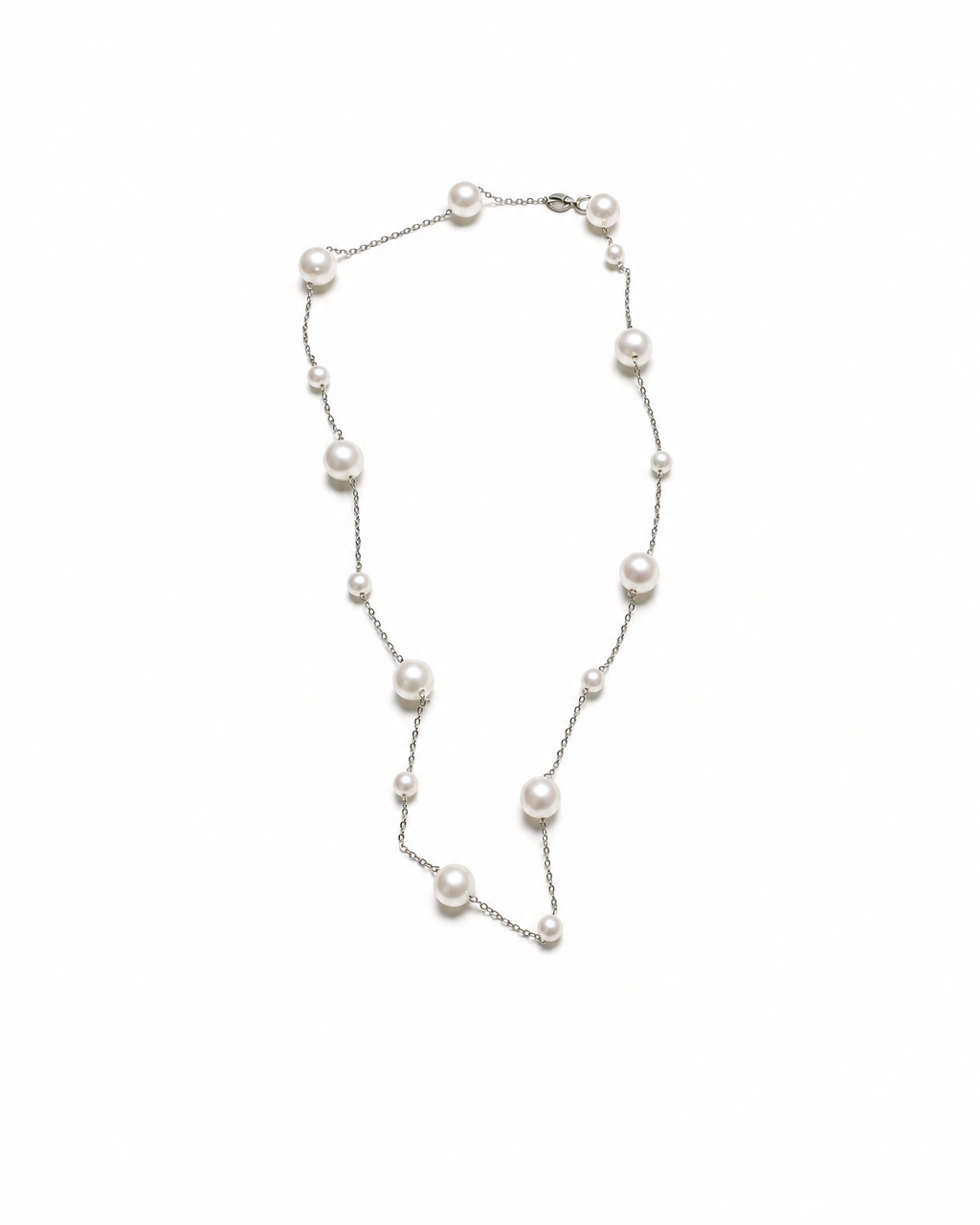 Pearl-Set Silver Chain Necklace — Mom & Daughter Matching (4:5)