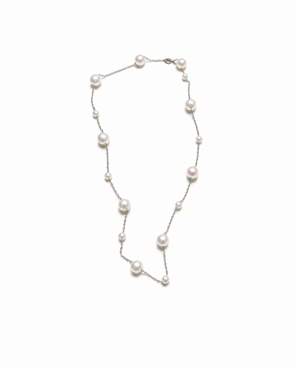 Pearl-Set Silver Chain Necklace — Mom & Daughter Matching (4:5)
