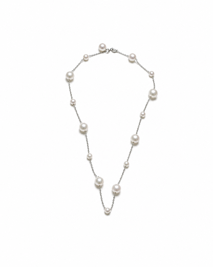 Pearl-Set Silver Chain Necklace — Mom & Daughter Matching (4:5)